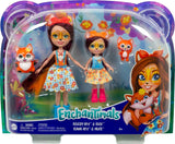 Enchantimals HCF81 - Felicity Fox och hennes lillasyster (ca 15cm och ca 10cm) och 2 djurfigurer, avtagbar kjol och accessoarer, bra present till barn från 3 år och uppåt