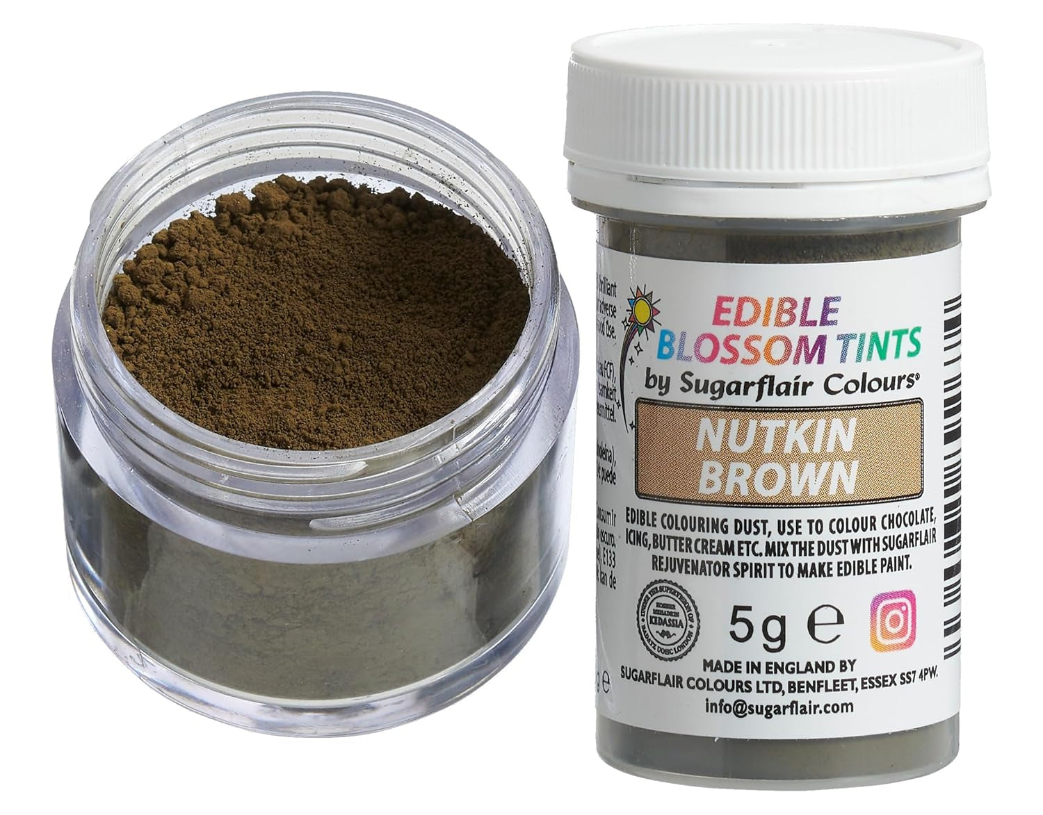 Sugarflair Blossom Tint Dust Nutkin Brown - Livsmedelsfärgpulver för tårtdekorationer, fondant, glasyr, choklad, smörkräm, macarons och mer - 5g