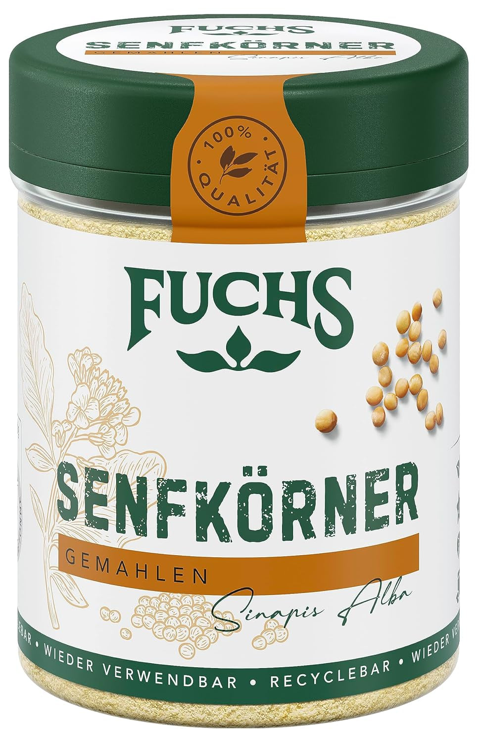 Fuchs Gewürze - Senfkörner gemahlen - für die Zubereitung von Rubs, zum Verfeinern von Suppen und Saucen - naturliga ingredienser - 45 g i wiederverwendbarer, recyclebarer Dos