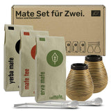 Mate-te-servis för två, ekologisk ● 2 Mate-koppar + 2 bombillas + 300 g Mate-te + tillagningsinstruktioner