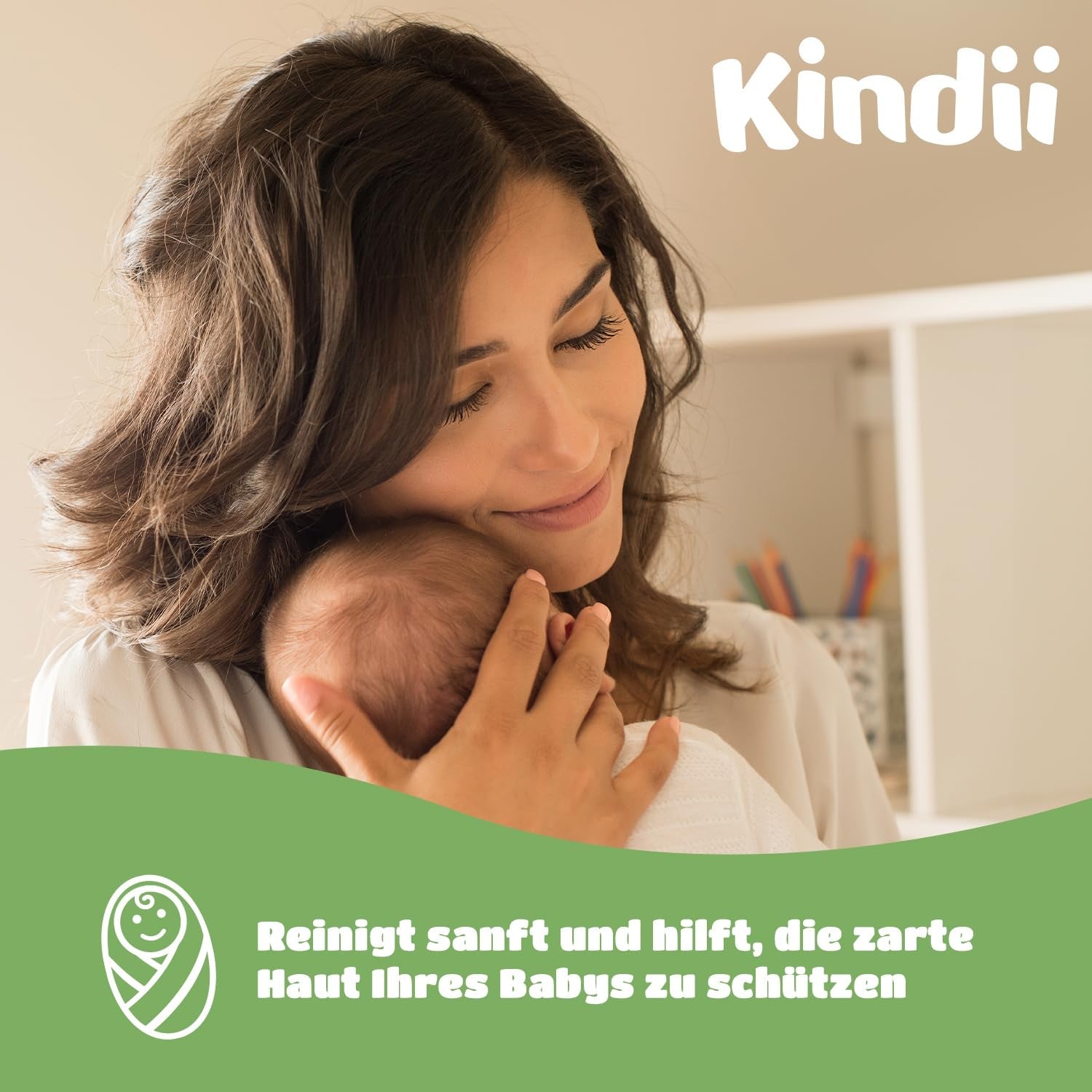 Kindii Natural Balance våtservetter för bebis – (1 x 60 st.) Våtservetter för bebisar och barn – Skyddande, Aloe Vera, Delikat doft – 60 st.