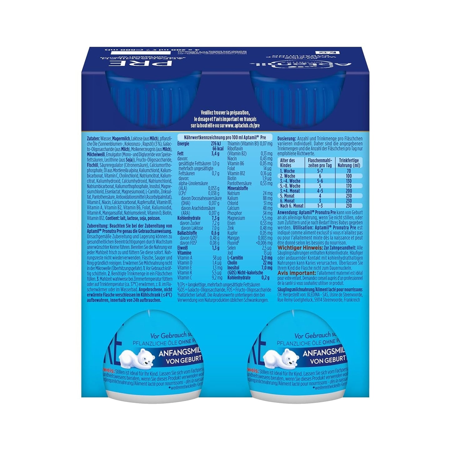 Aptamil Pronutra Pre - Modersmjölksersättning från födseln - Med vegetabiliska oljor, utan palmolja - 6 x 4 x 200 ml (4800 ml)