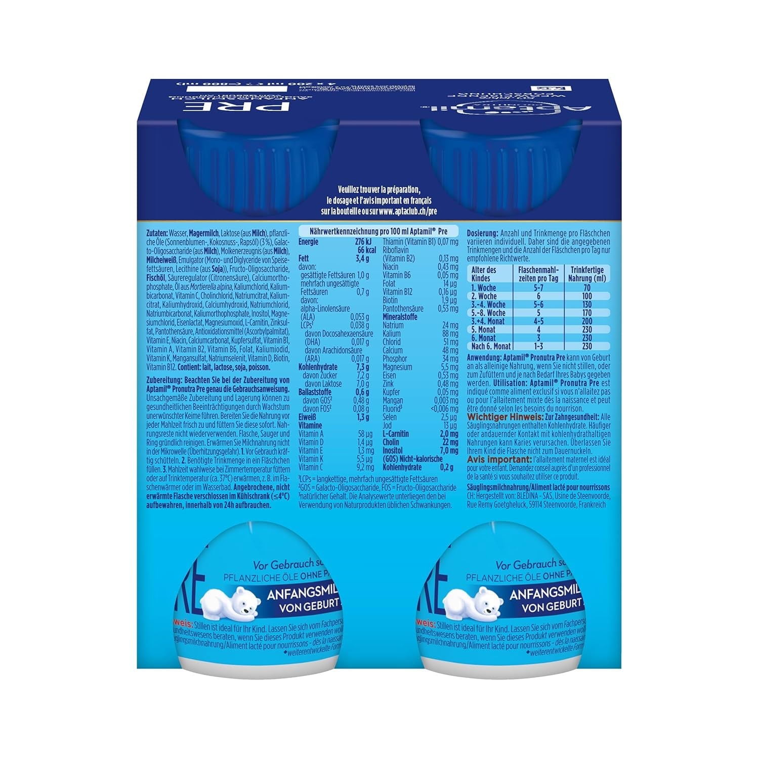 Aptamil Pronutra Pre - Modersmjölksersättning från födseln - Med vegetabiliska oljor, utan palmolja - 6 x 4 x 200 ml (4800 ml)