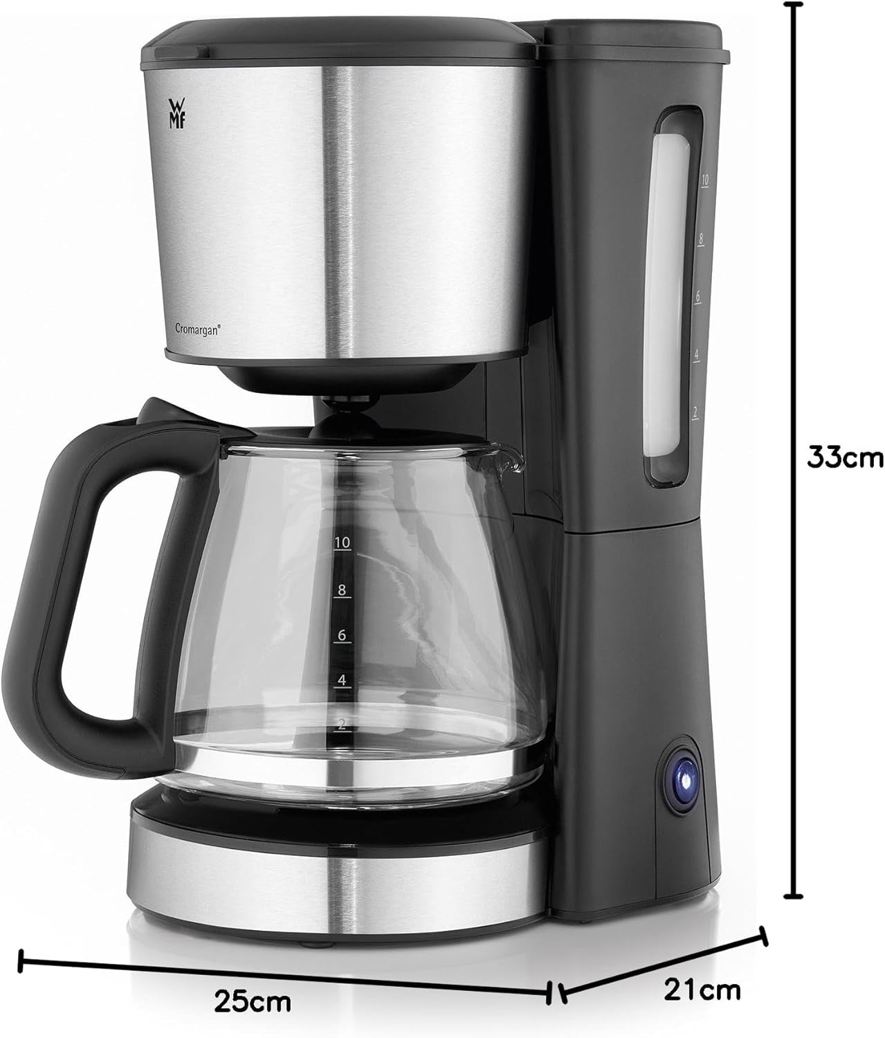 WMF Bueno espressomaskin med glaskaraff, filterkaffe, 10 koppar, på/av-knapp, anti-droppsystem, oscillerande filter, automatiskt stopp, värmeplatta, 1000W