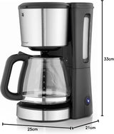 WMF Bueno espressomaskin med glaskaraff, filterkaffe, 10 koppar, på/av-knapp, anti-droppsystem, oscillerande filter, automatiskt stopp, värmeplatta, 1000W