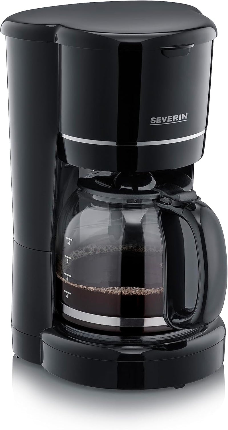 SEVERIN kompakt espressomaskin, aromatiskt kaffe med kaffemaskin för upp till 4 koppar, espressomaskin med filter och permanent oscillerande filter, rostfritt stål/svart, KA 4808