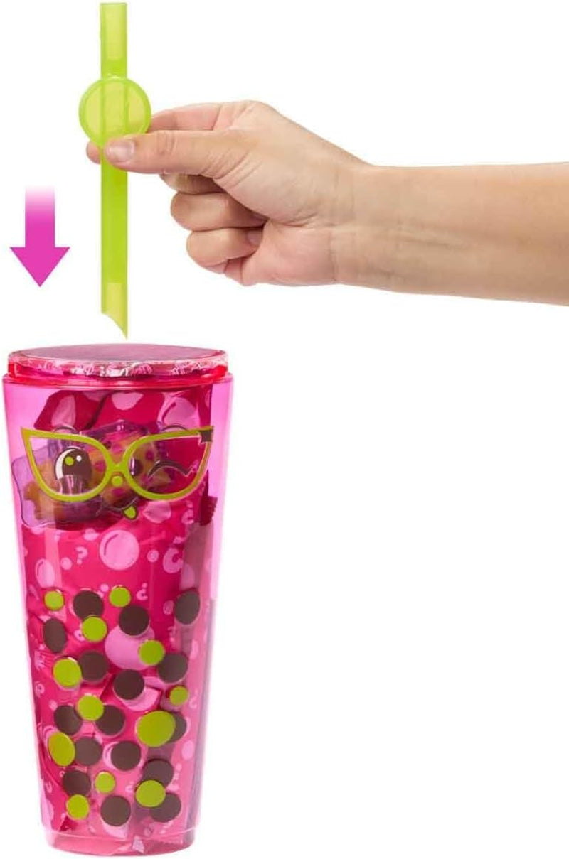 Barbie Pop Reveal Bubble Tea Doll och tillbehör, doftande Berry Bliss modedocka med husdjur, 8 överraskningar, inkluderar färgväxlare, förvaringsmugg, HTJ20