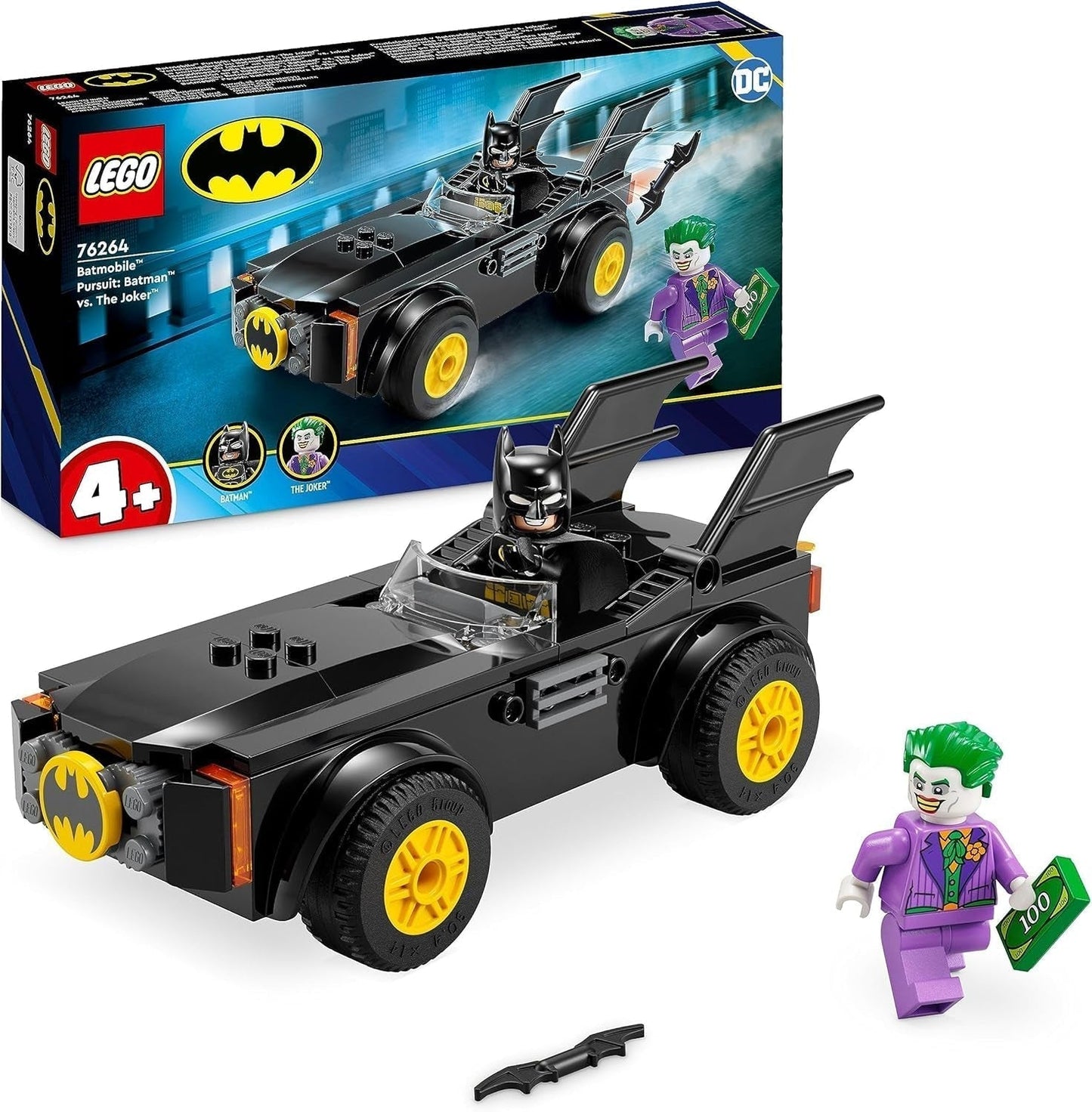 LEGO 76264 DC Chase in the Batmobile: Batman Vs. Joker Toy Car Set, Superhjälte Starter Set med 2 minifigurer, Leksak för förskolebarn, pojkar, flickor 4+, Snabba att montera byggsatser Besuche den LEGO-Store Single