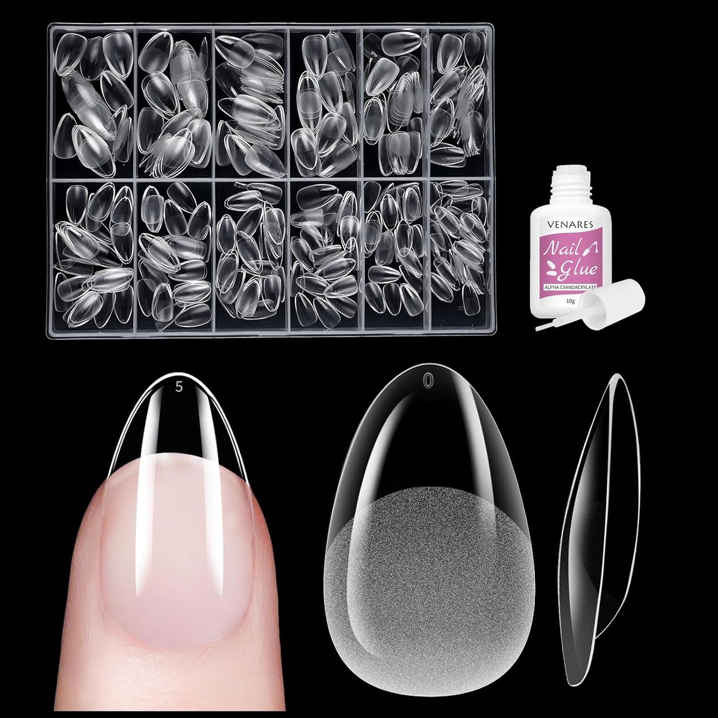 Korta lösnaglar Ballerina 500st lim på 12 storlekar konstgjorda naglar Korta mjuka gel Heltäckande Nageltips för gelnaglar Korta S