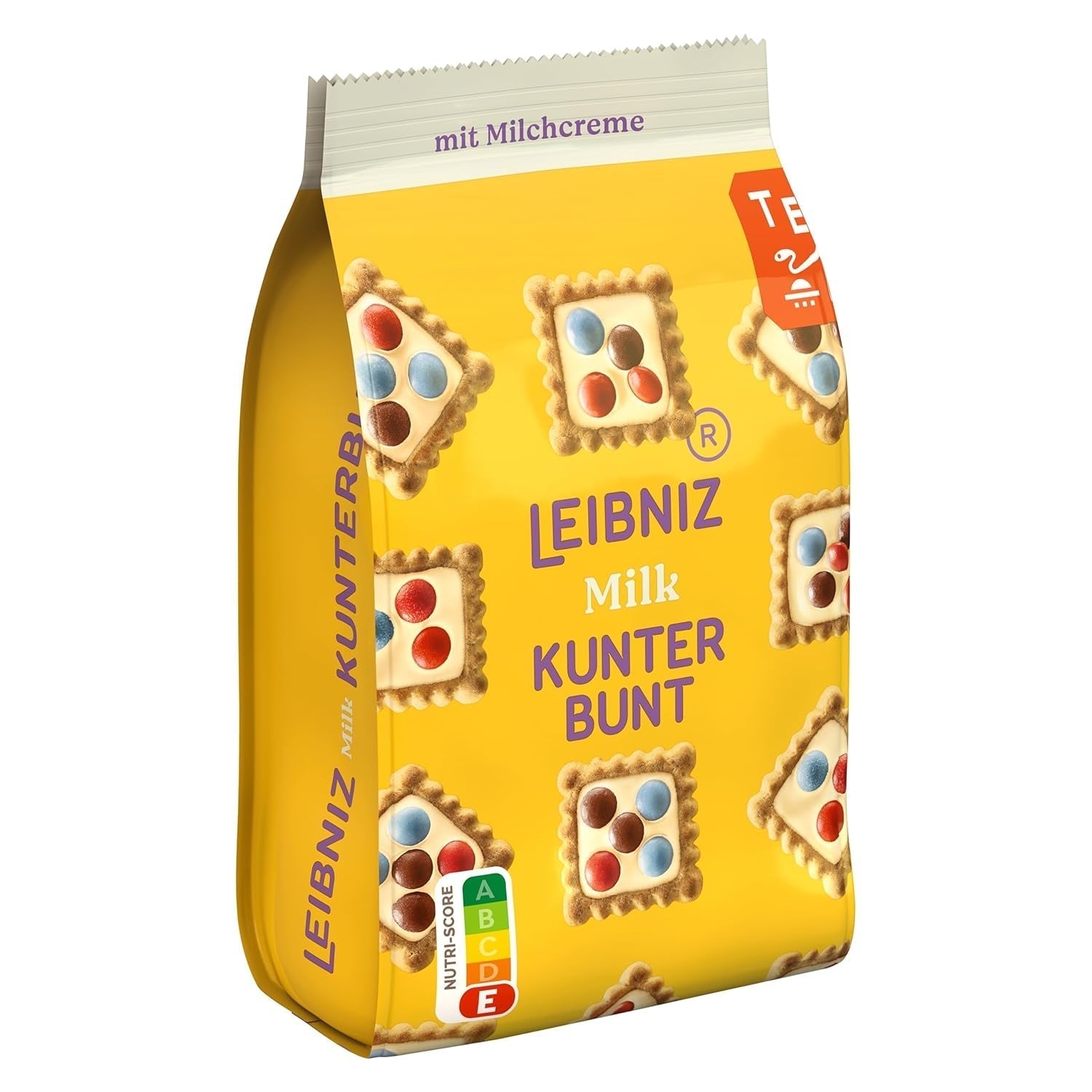LEIBNIZ Kunterbunt Mjölk, förpackning om 12, Crunchy kex med mjölkgrädde och chokladbitar (12 x 125 g)
