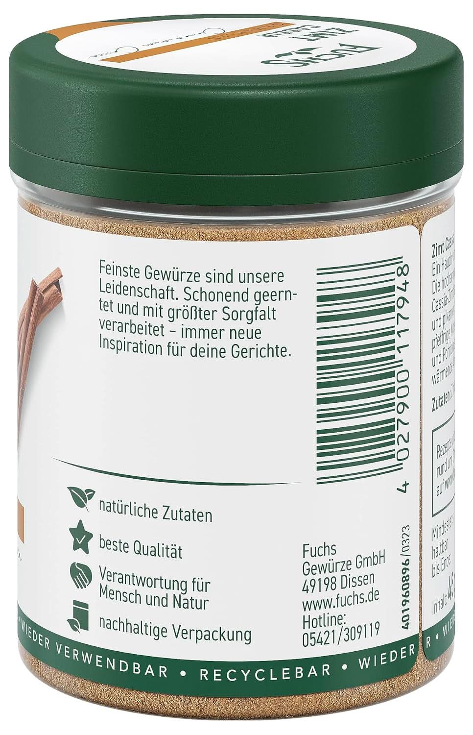 Fuchs Ground Cassia Cinnamon - För smaksättning av bakverk, desserter eller teer, 45 gram Condiments Naty Shop