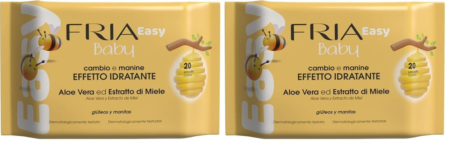 Enkla våtservetter för baby med aloe vera och honungsextrakt Hudfuktande, dermatologiskt testad, paket med 20 våtservetter