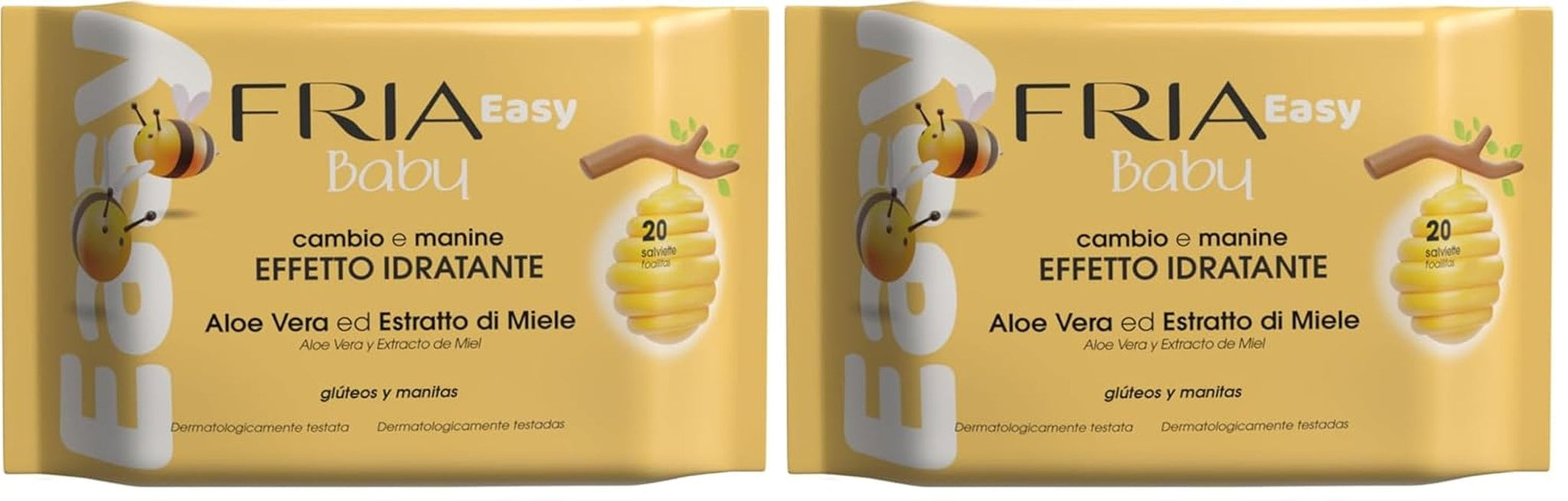 Enkla våtservetter för baby med aloe vera och honungsextrakt Hudfuktande, dermatologiskt testad, paket med 20 våtservetter