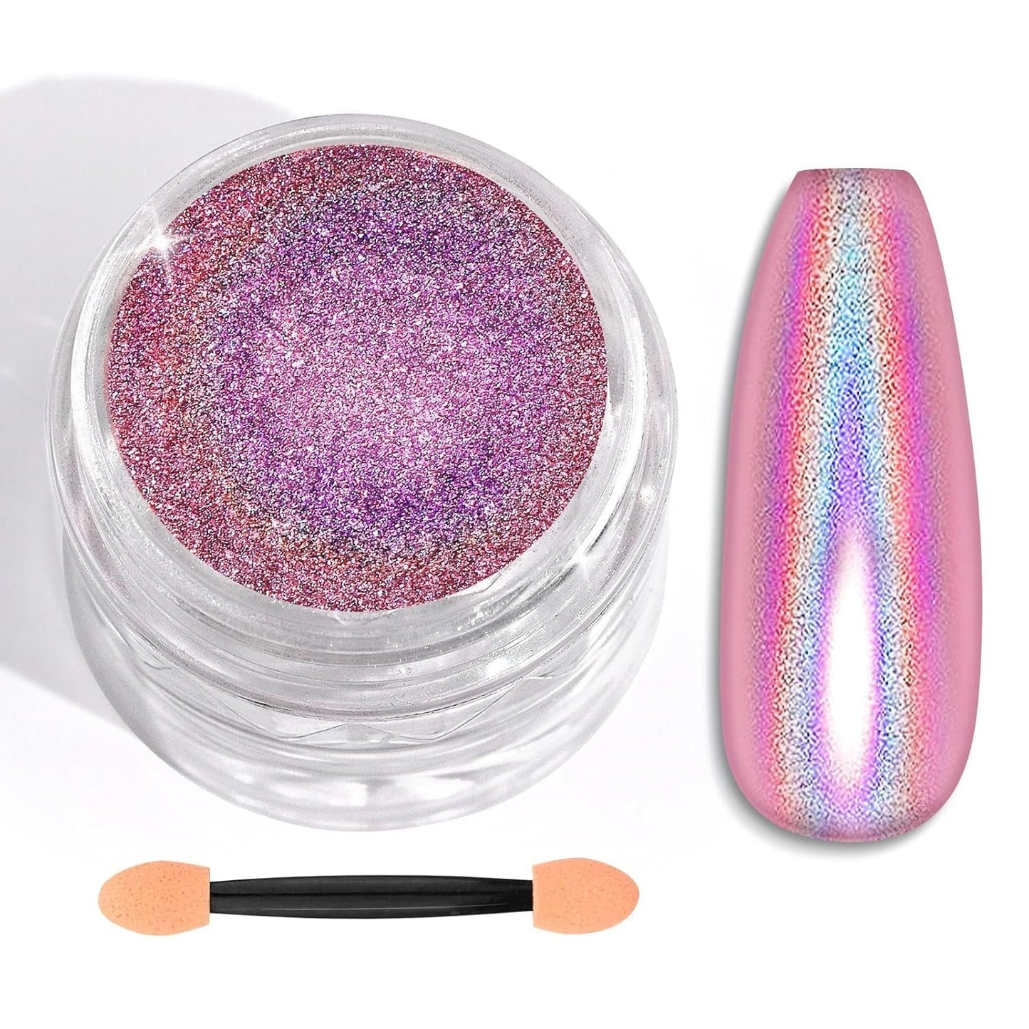 Saviland Chrome Nail Powder Set - Pink Laser Chrome Nail Powder Mirror Effect Laser Nail Art, Nail Glitter Manikyr Dekorativt pulver med svamppinnar, Nail Glitter Powder Nagelsalong