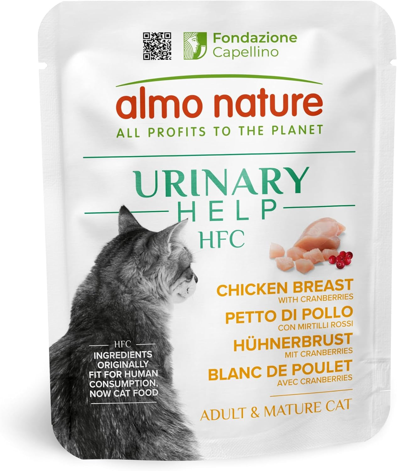 Almo Nature HFC Urinary Help - Nassfutter für Katzen - Unterstützung für die Harnwege - Hühnerbrust & Tranbär - Human Grade, Monoprotein, Glutenfree - 24x50g
