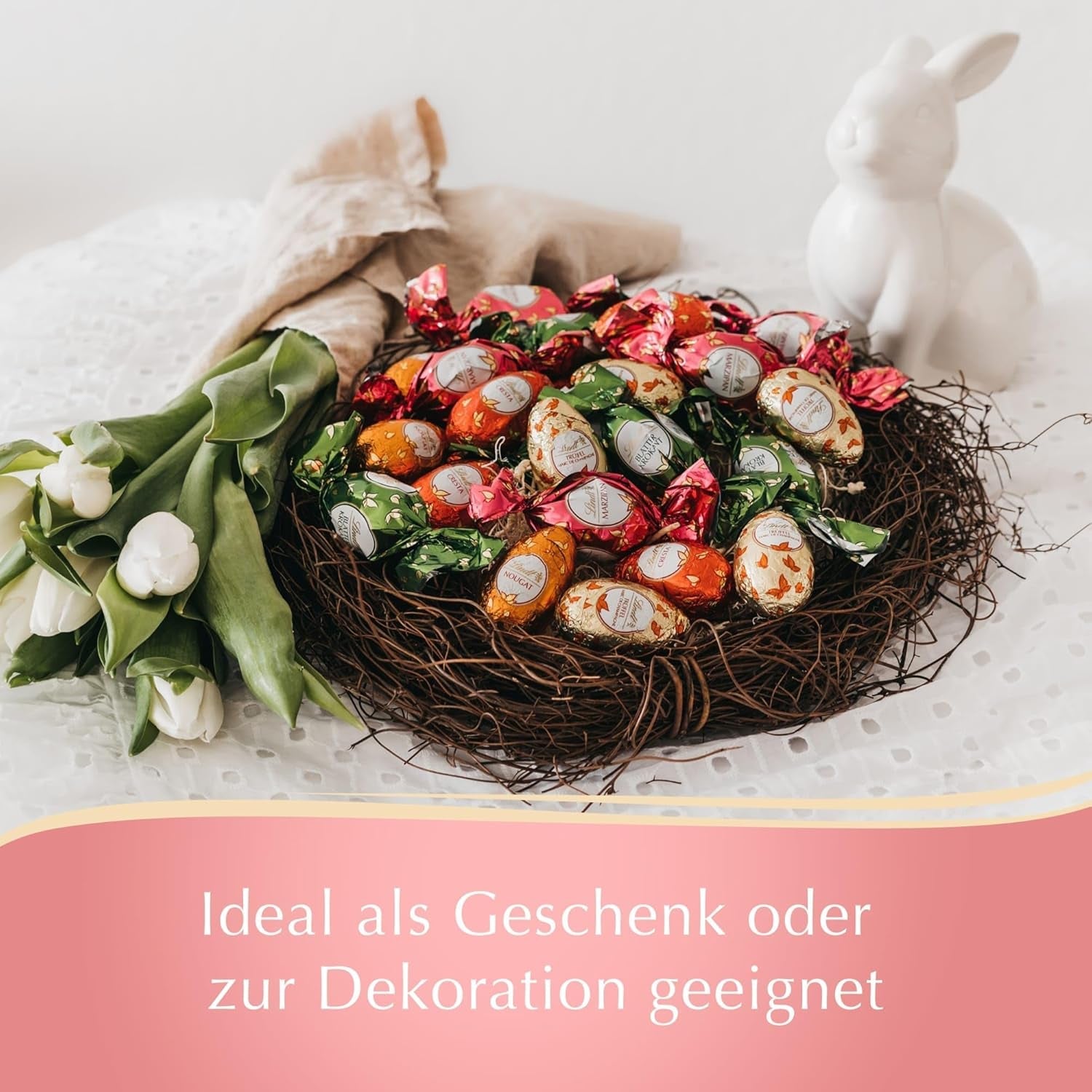 Lindt Chokladägg Sortiment | 450 g påse | 9x LINDOR mjölkchoklad, 8x Nougat, 8x Cresta | Olika färgade chokladägg till påsk | Påskchoklad | Gåva av choklad | Fina påskägg