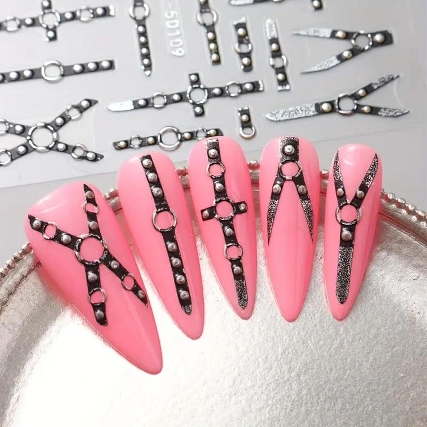 2PCS 5D Relief Gothic Punk Nagelsticker, Nagel Sticker Selbstklebend Kreuz Und X-Form Halloween Nagelaufkleber, Nageldesign Zubehör Für Damen Nail Art