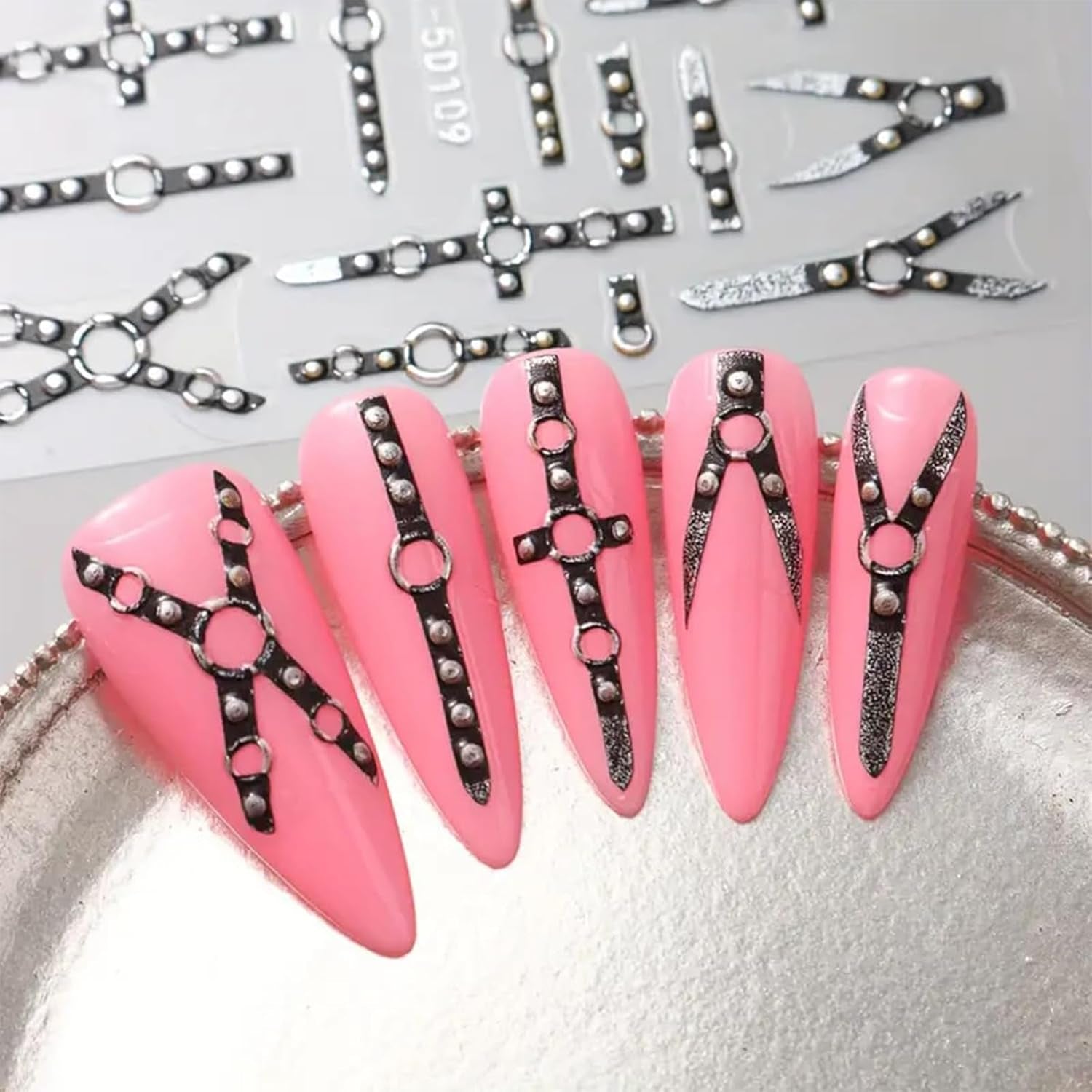2PCS 5D Relief Gothic Punk Nagelsticker, Nagel Sticker Selbstklebend Kreuz Und X-Form Halloween Nagelaufkleber, Nageldesign Zubehör Für Damen Nail Art
