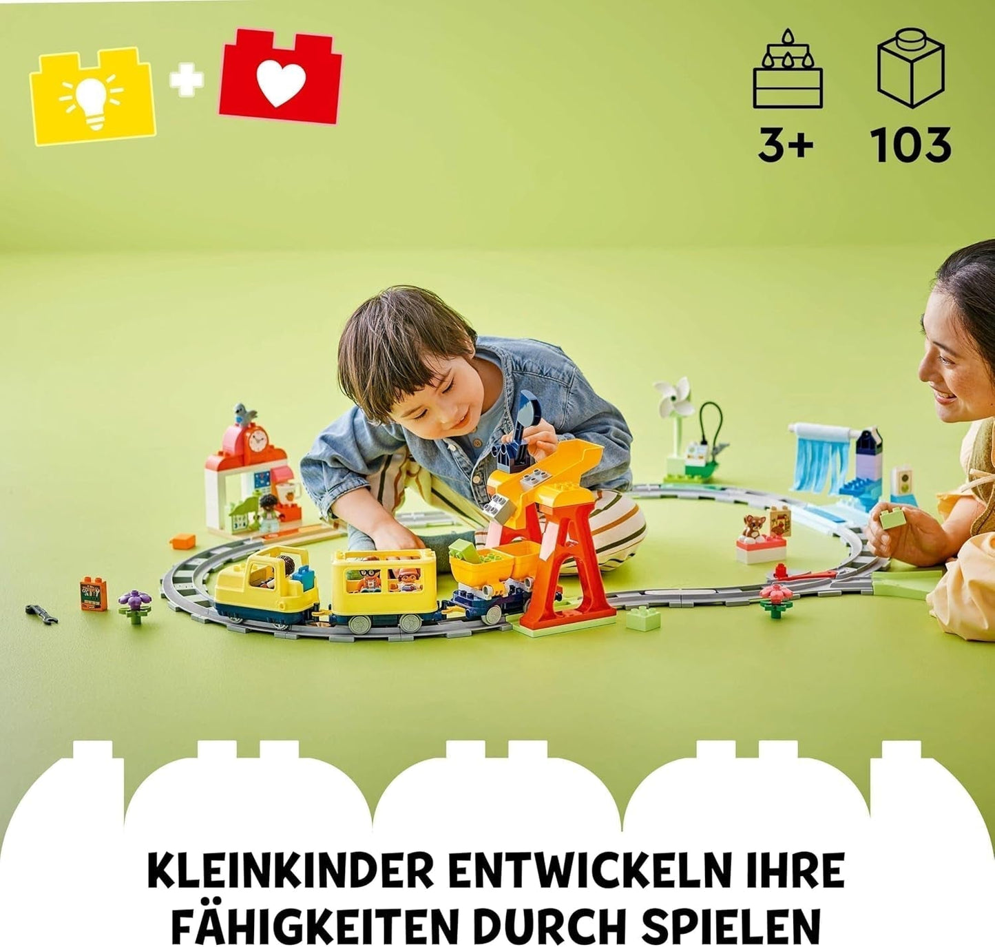 LEGO DUPLO Town Stor interaktiv järnväg, Byggleksak för småbarn 3 år gamla, Push & Go-lokomotiv med ljus och ljud, Spårdelar, Pedagogisk leksak för förskolebarn 10428 Byggset Beuche den LEGO-Store