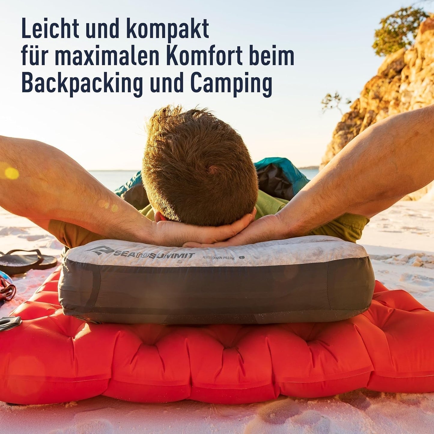 Sea to Summit - Eros dunkudde L - Ultralätt och uppblåsbar - 10D-material - Premium dunkudde - Halkfri - För vandring och camping - 42 X 28 X 12 Cm - Grå - 95 G Naty Shop-resekuddar