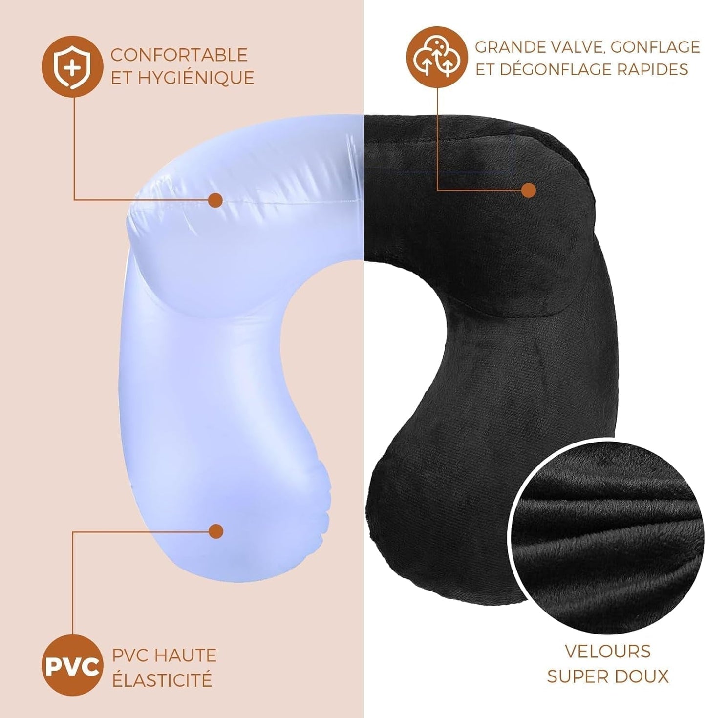 Uppblåsbar resekudde, resekudde med sovmask + öronproppar + bärväska, superlätt och bärbar, perfekt för flygplan, bil, hem, kontor, svarta Naty Shop resekuddar