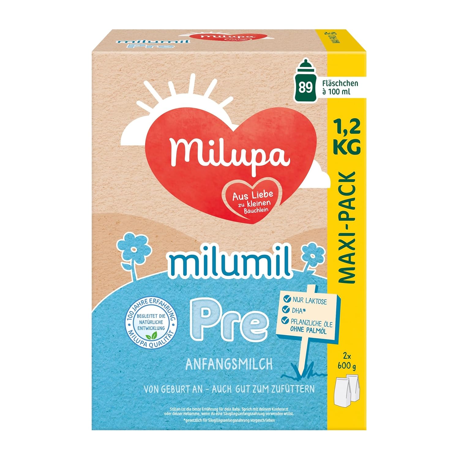 Milupa Milumil Pre, Mjölkpulver för bebisar - Med viktiga näringsämnen och utan palmolja - 800 g Naty Shop 1,2 Kg Milumil Pre