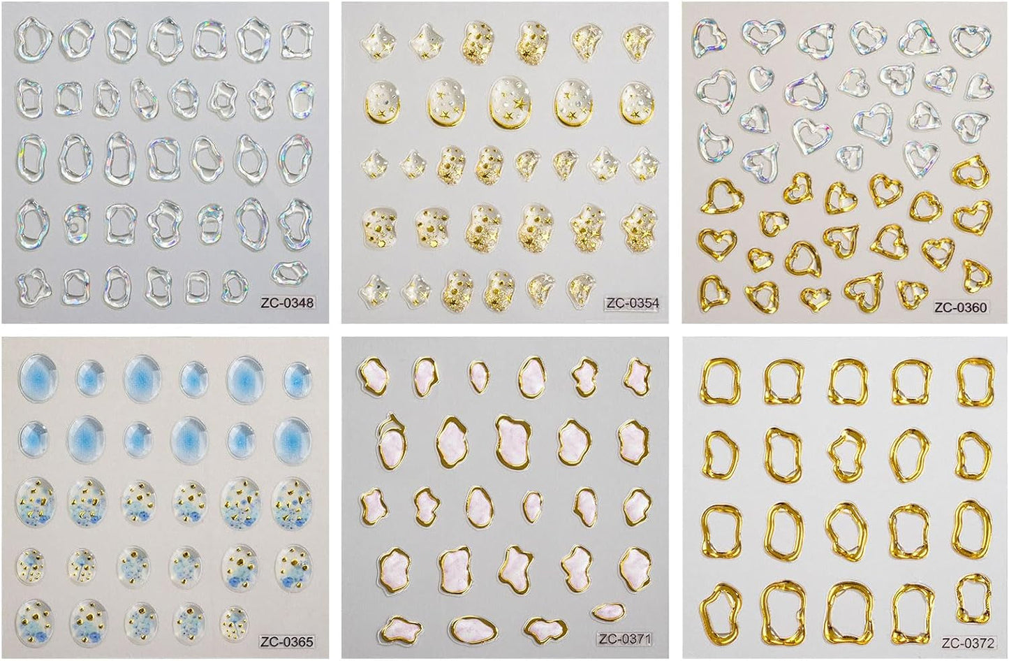 JMEOWIO 6 Blatt 3D Nagelsticker Goldene Unregelmäßige Geometrische Nail Art Sticker Selbstklebend Nagelaufkleber 5D Stereoskopisk Dekoration Nageldesign Zubehör