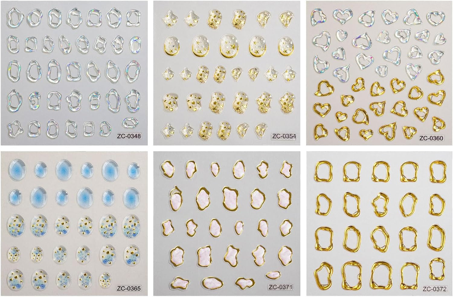 JMEOWIO 6 Blatt 3D Nagelsticker Goldene Unregelmäßige Geometrische Nail Art Sticker Selbstklebend Nagelaufkleber 5D Stereoskopisk Dekoration Nageldesign Zubehör