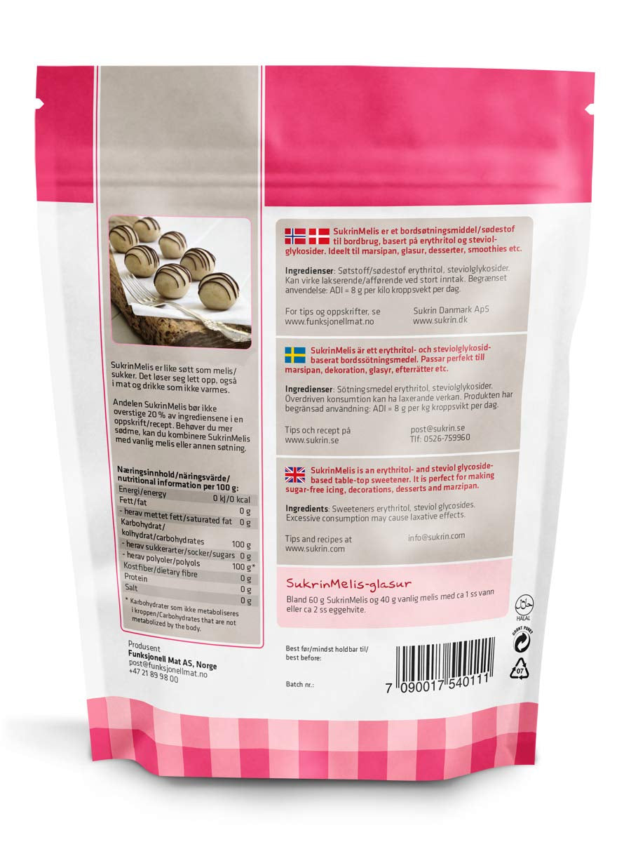 Sukrin Melis Zuckerersatz, Die Natürliche Alternative Zu Puderzucker Ohne Kalorien, 1Er Pack (1 X 400 G) Sötningsmedel Naty Shop
