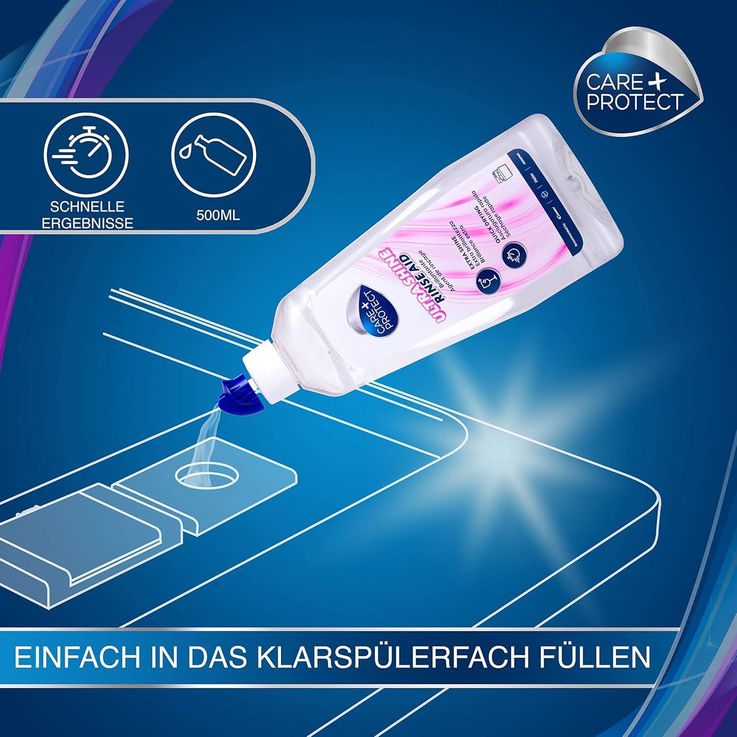 CARE + PROTECT- Extra Shine Universal Sköljmedel för diskmaskiner / För alla diskmaskiner / Snabbtorkande / 500 ml Köksdiskmedel Naty Shop
