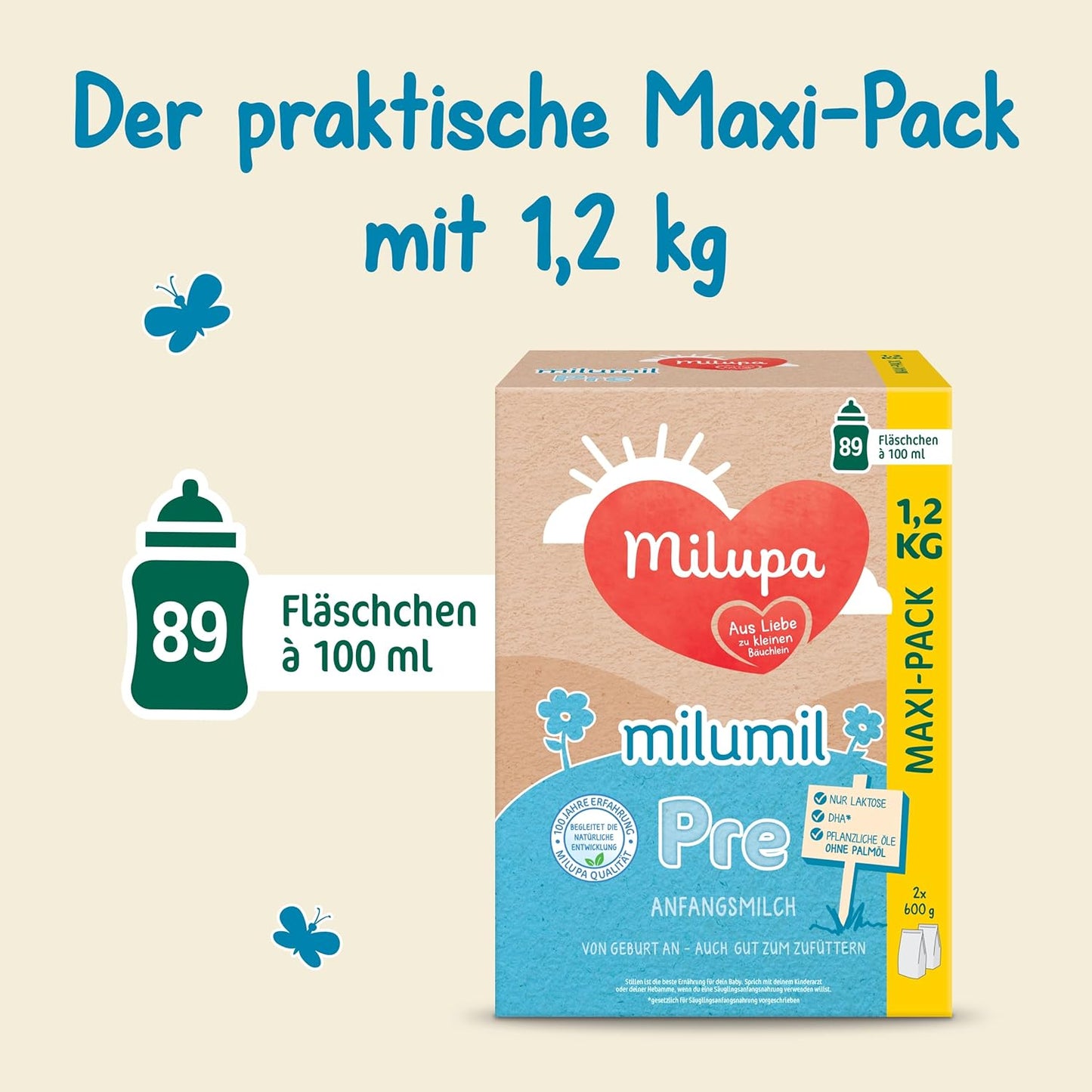 Milupa Milumil Pre, Mjölkpulver för bebisar - Med viktiga näringsämnen och utan palmolja - 800 g Naty Shop