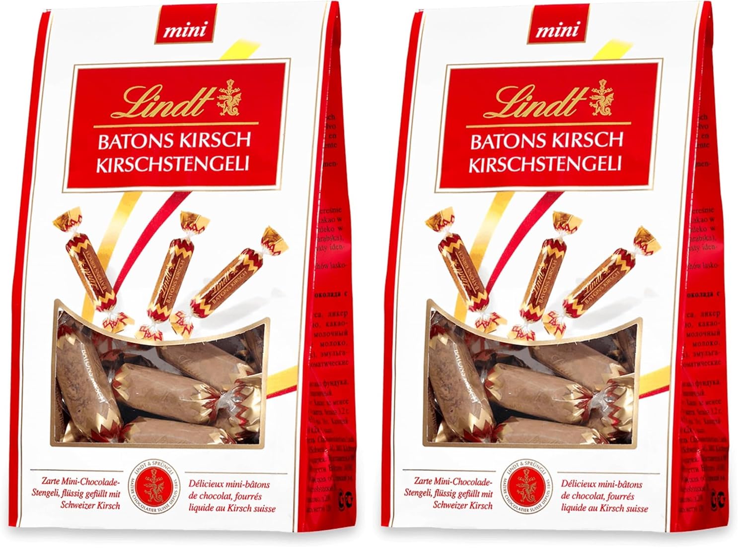 Lindt Cherry Mini Stick - Chokladstavar med schweizisk körsbärslikör Läcker present med alkohol