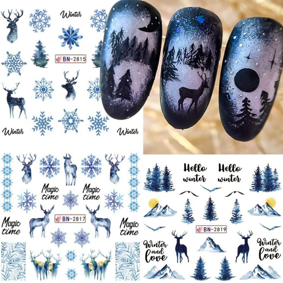3D-julnagelklistermärken självhäftande vattenöverföring Julgran Snöflinga Älgpingvin Jul Nagelkonst Vinternageldesigner Julklistermärken Nageltillbehör