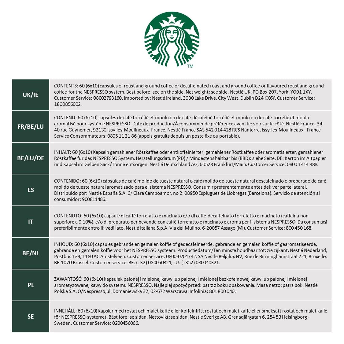 STARBUCKS av Nespresso, Helle Röstung, Vanille Aromatischen Kaffeekapseln 6 x 10 (60 Kapseln)