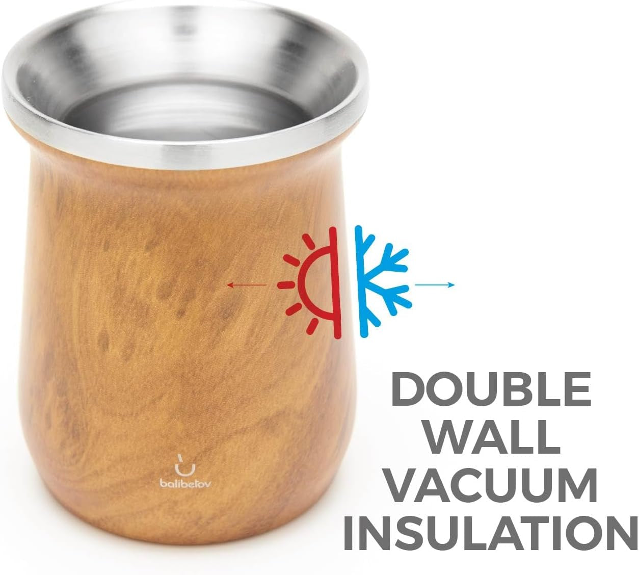 Yerba Mate balibetov teservis (Mate kopp) tillverkad av rostfritt stål med bombilla (halm) för mate, Lätt att rengöra och mycket hållbart Yerba Mate set (WOOD)