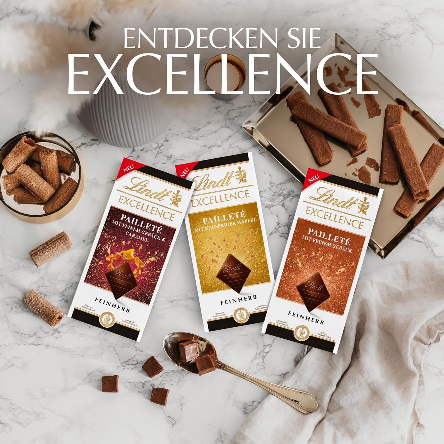 Lindt EXCELLENCE degbitar med paljetter och kola - fin mörk choklad med intensiv kakaosmak