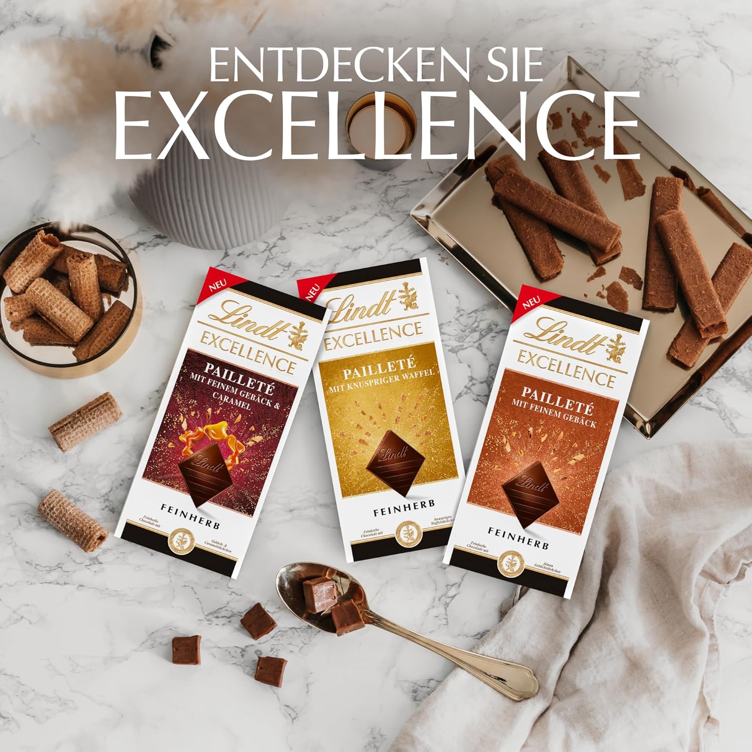 Lindt EXCELLENCE degbitar med paljetter och kola - fin mörk choklad med intensiv kakaosmak