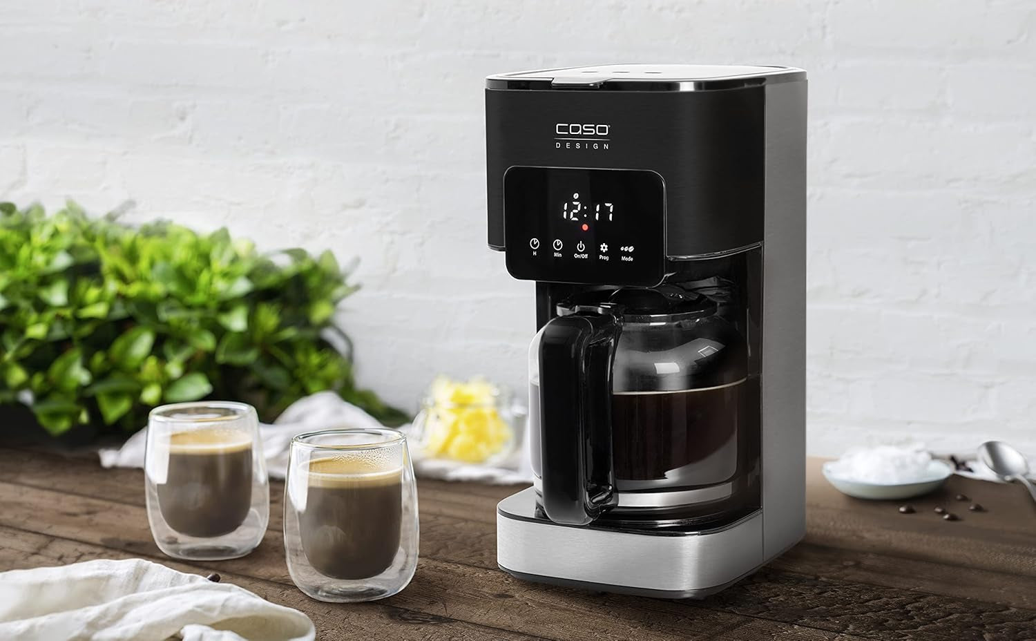 CASO Coffee Taste and Style espressomaskin med permanent filter, 1,5 l, optimal bryggtemperatur 92-96 °C, anti-droppsystem, optimerat brygghuvud, rostfritt stål, 12 koppar
