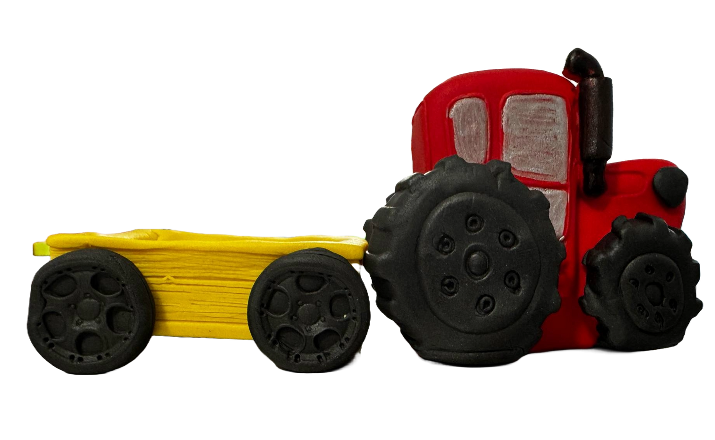 Set med 2 ätbara sockerpastadekorationer, Traktor med släp Sockerpastadekorationer Nati Shop