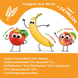 FRECHE FREUNDE Persika Äppel Banan Havre Ekologisk fruktpuré med spannmål i en klämbar påse för bebisar 6 månader+ Vegansk 6-pack (6 x 100 g)