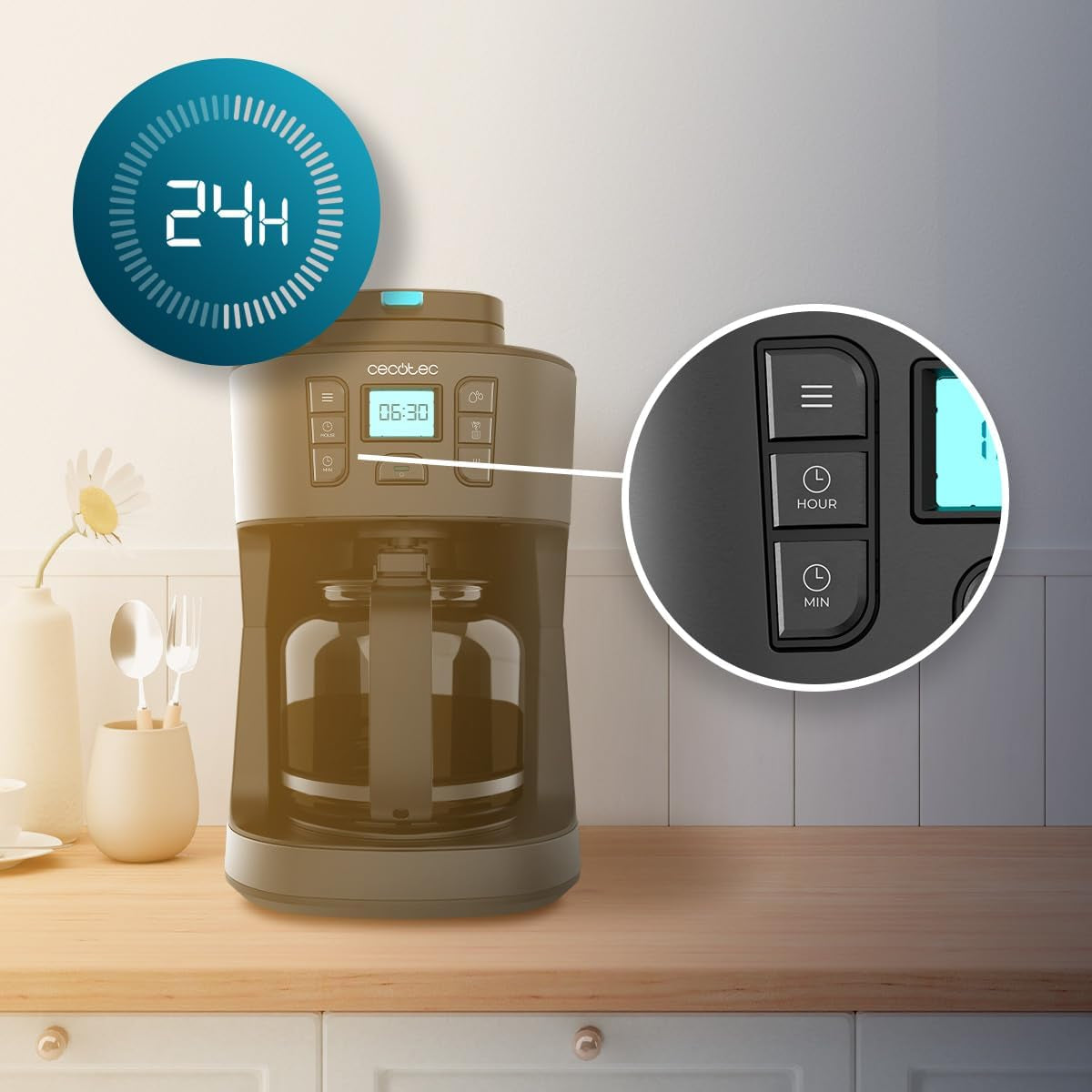 Cecotec Coffee 66 Grind & Drop Essential droppkaffebryggare. 1086 W, Bladslip, Upp till 12 koppar, Extreme Aroma Technology, Digital, Rostfritt stål, Autoavstängning.