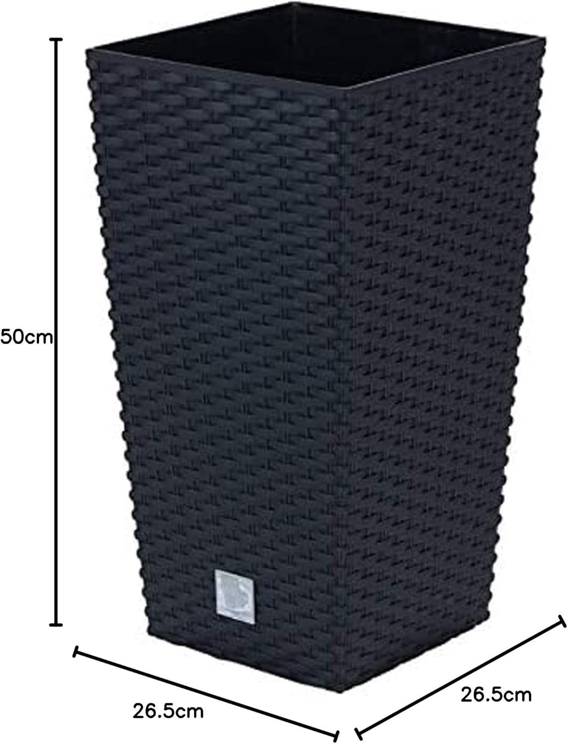 Prosperplast krukor/krukor i rottinglook med insats | 26,5 x 26,5 x 50 cm | antracit | väder- och UV-beständig | gjord av robust plast | för interiör och exteriör
