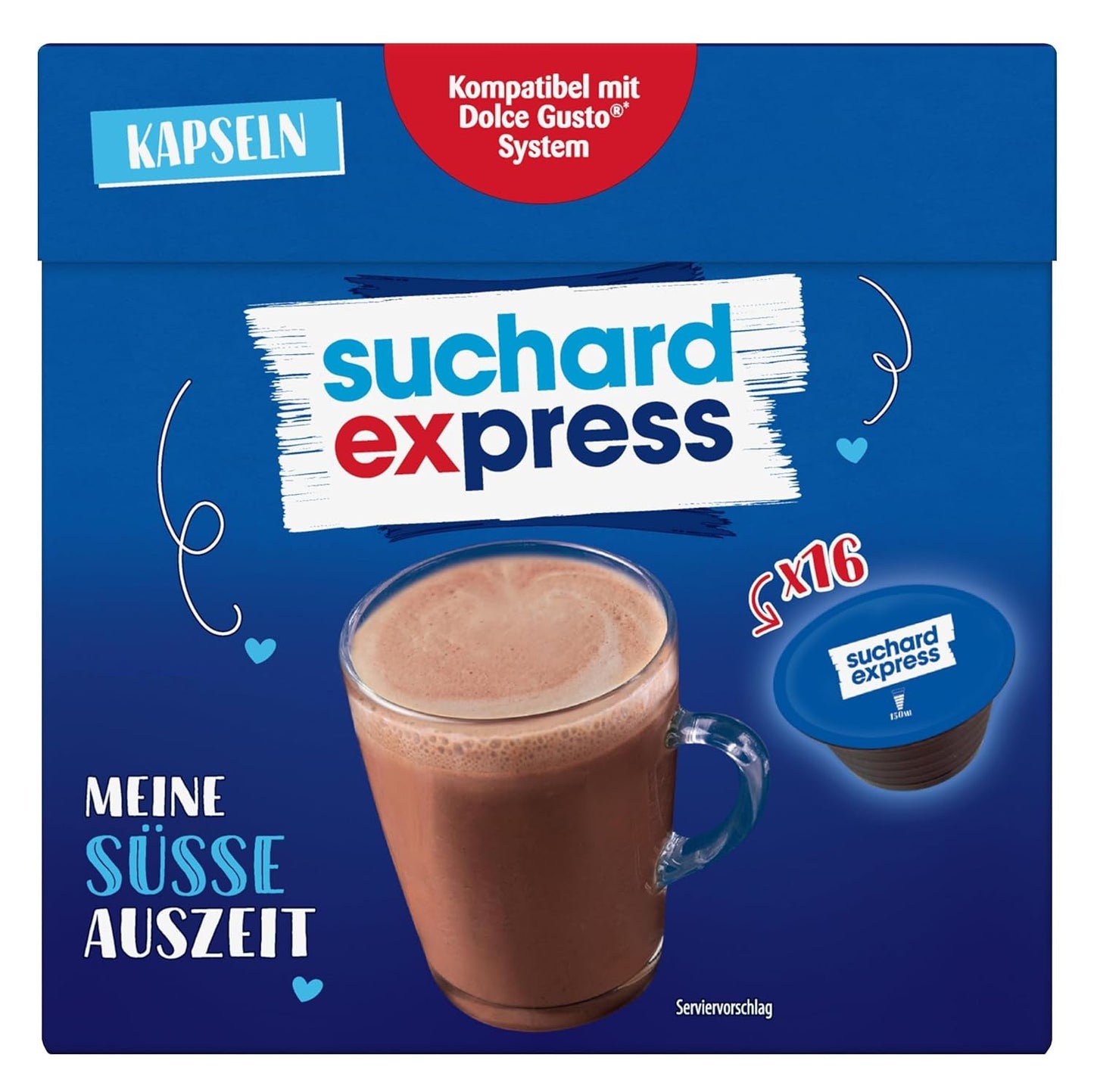 Suchard Express Kakao-kapslar för Dolce Gusto, 3x 16 kapslar, kompatibla med Nescafé Dolce Gusto-maskin, Cremige Trinkschokolade