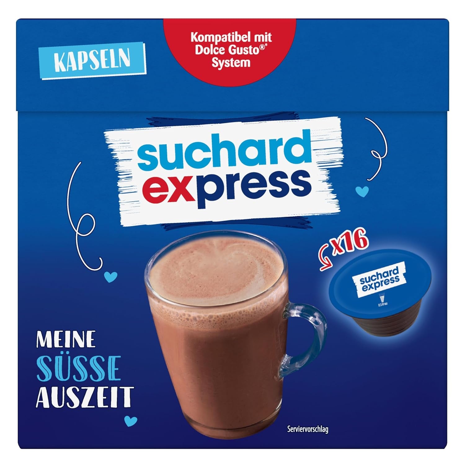 Suchard Express Kakao-kapslar för Dolce Gusto, 3x 16 kapslar, kompatibla med Nescafé Dolce Gusto-maskin, Cremige Trinkschokolade