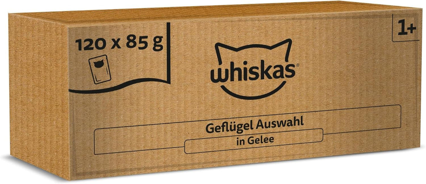 WHISKAS Våtfoder för katter i gelé 120 x 85g Urval av fjäderfä