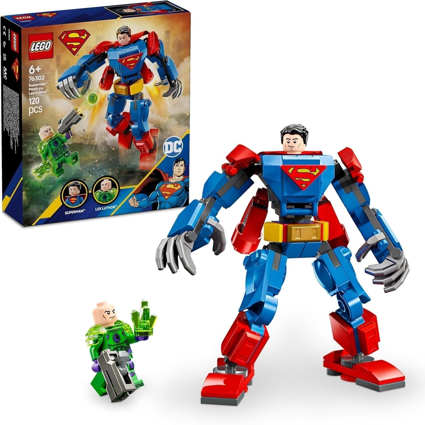 LEGO DC Superman Mech Vs. Lex Luthor - Superhjälteleksak med 2 minifigurer - Byggbar actionfigur med rörliga armar, ben och fingrar - Present för pojkar och flickor i åldern 6+ 76302 Byggset Besuche den LEGO-Store Standardtitel