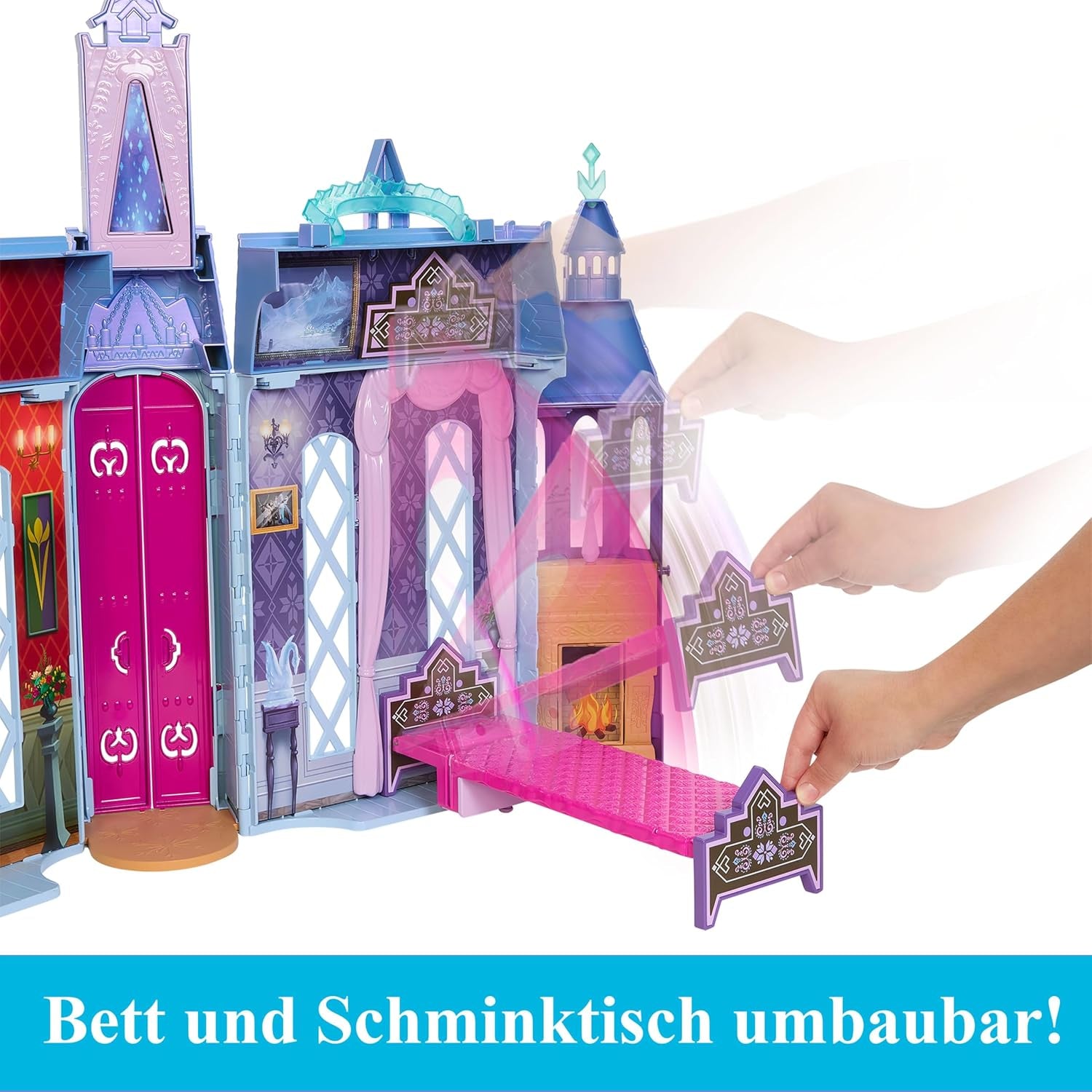 Mattel Disney Frozen - Castle Arendelle Dollhouse (60cm+) med Elsa Doll, 4 lekplatser och 15 delar av Disney Frozen II möbler och tillbehör, HLW61