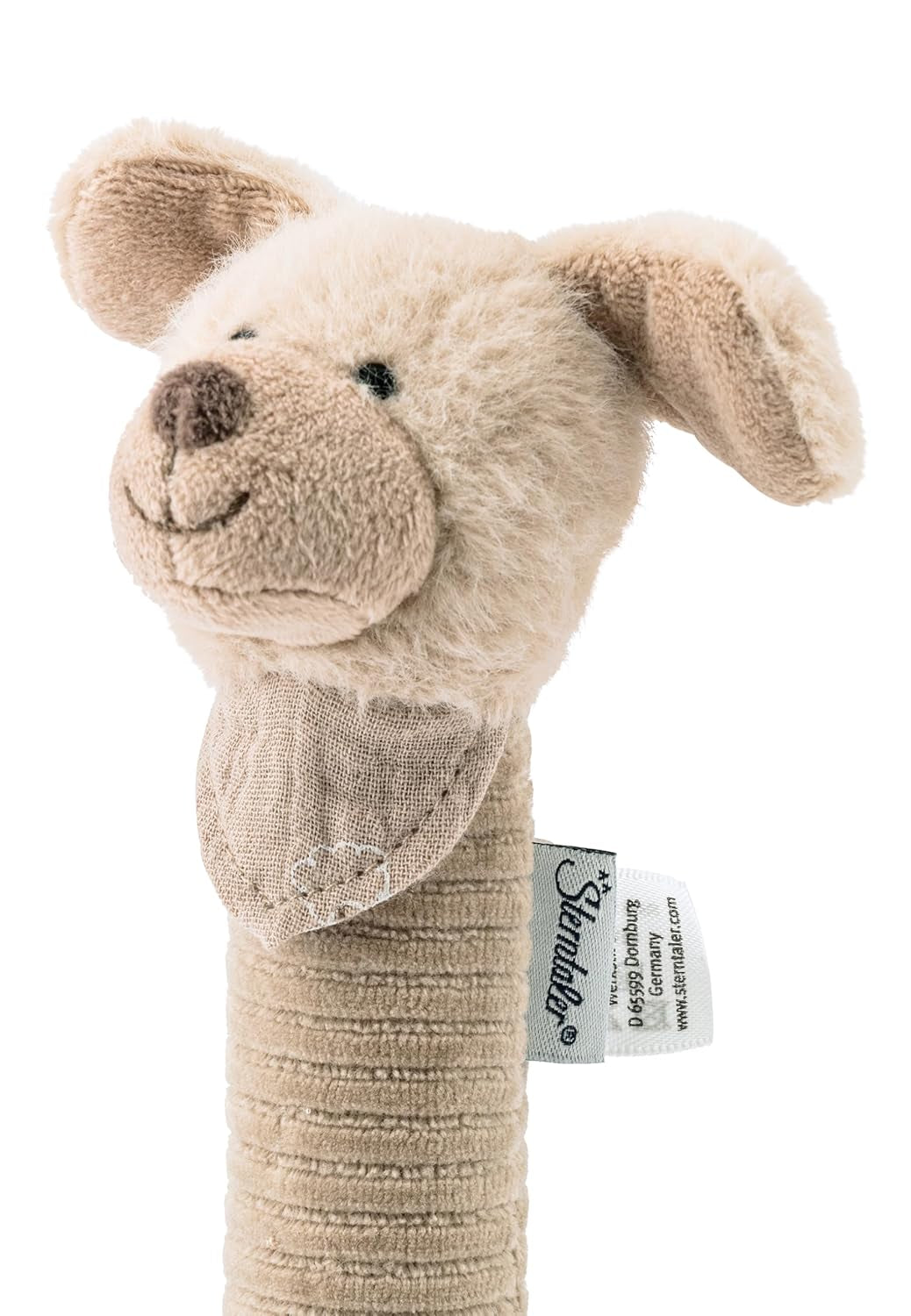 Sterntaler Baby squeaker Lucky dog - Babyleksak gjord av mjukt fluffigt material med sladd - Catch-leksak för barn - Första försöken att fånga och leka, gråbeige Bebe Toys Naty Shop