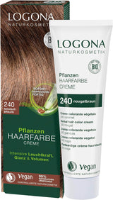 LOGONA Natural Cosmetics Plant Hair Color Cream 240 Nougat Brown, Naturlig färg för brunt hår med henna, färgande kräm för bruna toner, färgning för mörkt hår, 150ml Hårfärgning Naty Shop 240 Nougat Brown