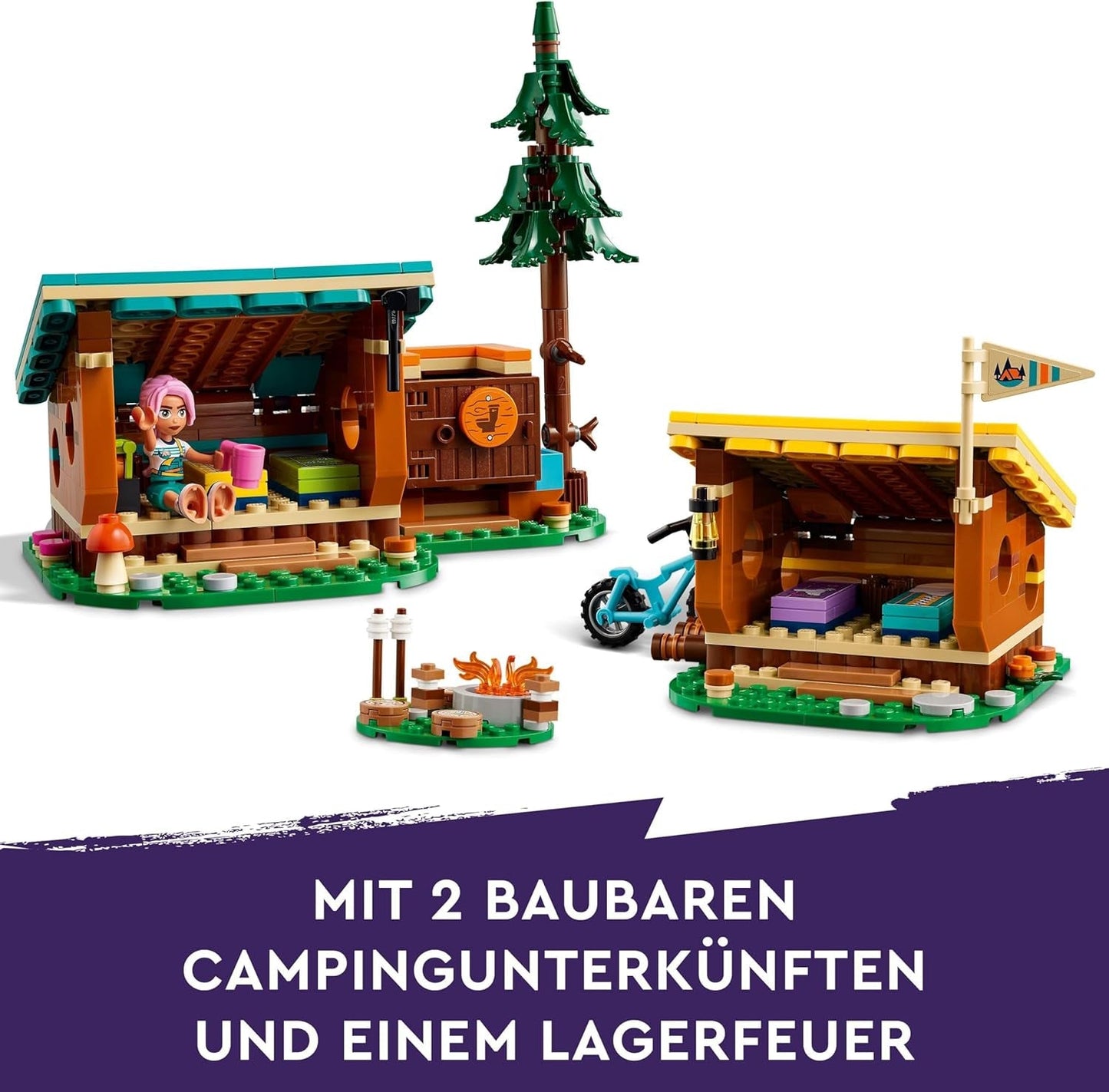 LEGO Friends mysiga hyddor på äventyrsläger, rollspel utomhus, barnleksak för flickor och pojkar från 7 år med 3 figurer och räv, campingleksak 42624 Byggset Besuche den LEGO-Store